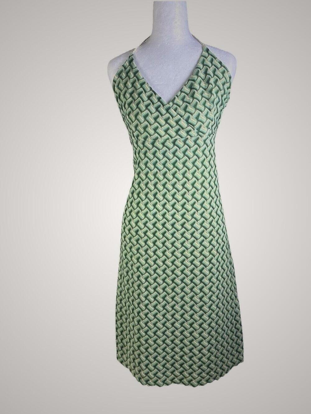 Vintage 2000's Ann Taylor  Baby Doll Halter Dress Y2K Green Crocheted knit sz 12